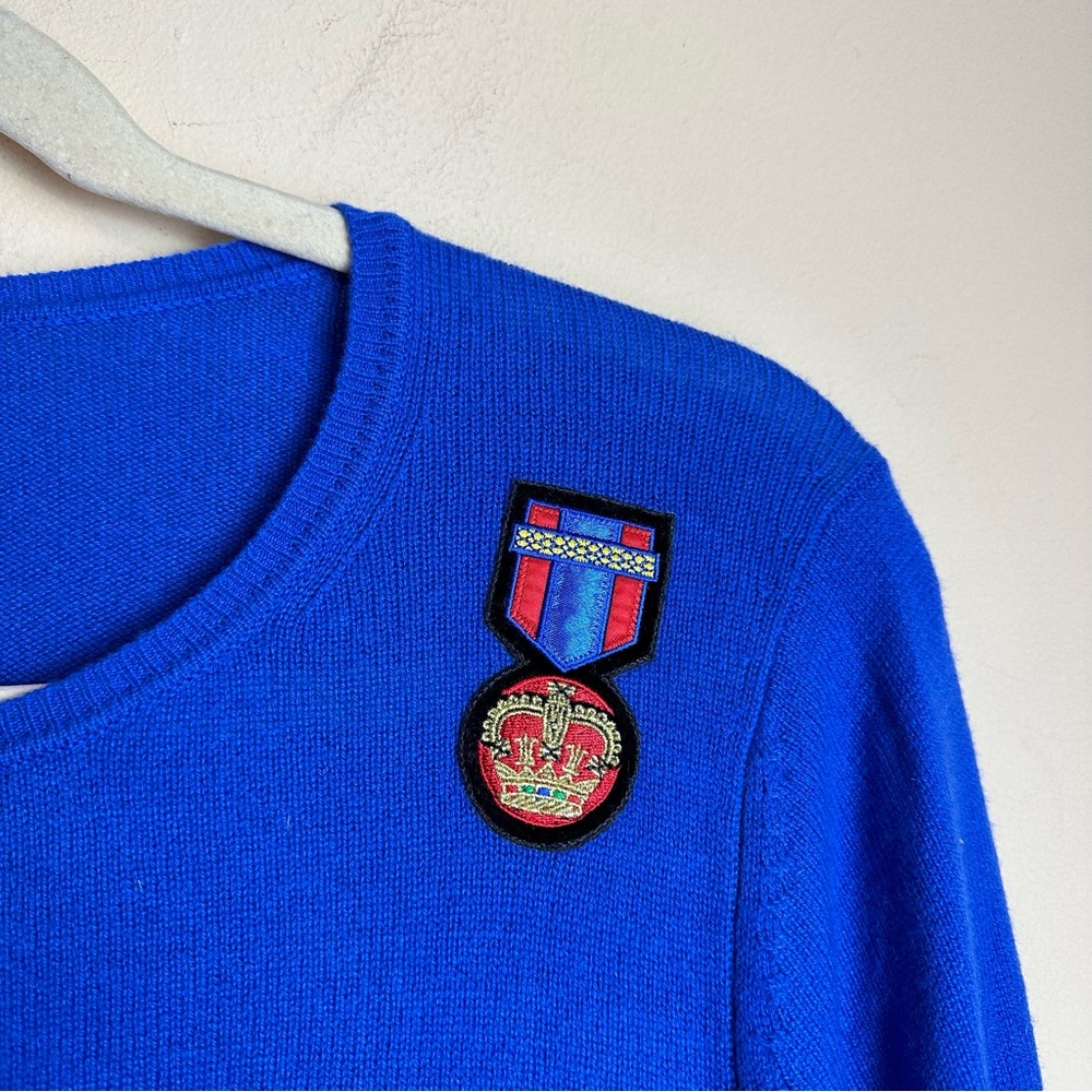 Charter Club Luxury Cashmere Crewneck Sweater with Patches Bright Blue Size XL - Picture 4 of 11